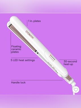 Conair White Hair Straightener with Rose Gold Plates